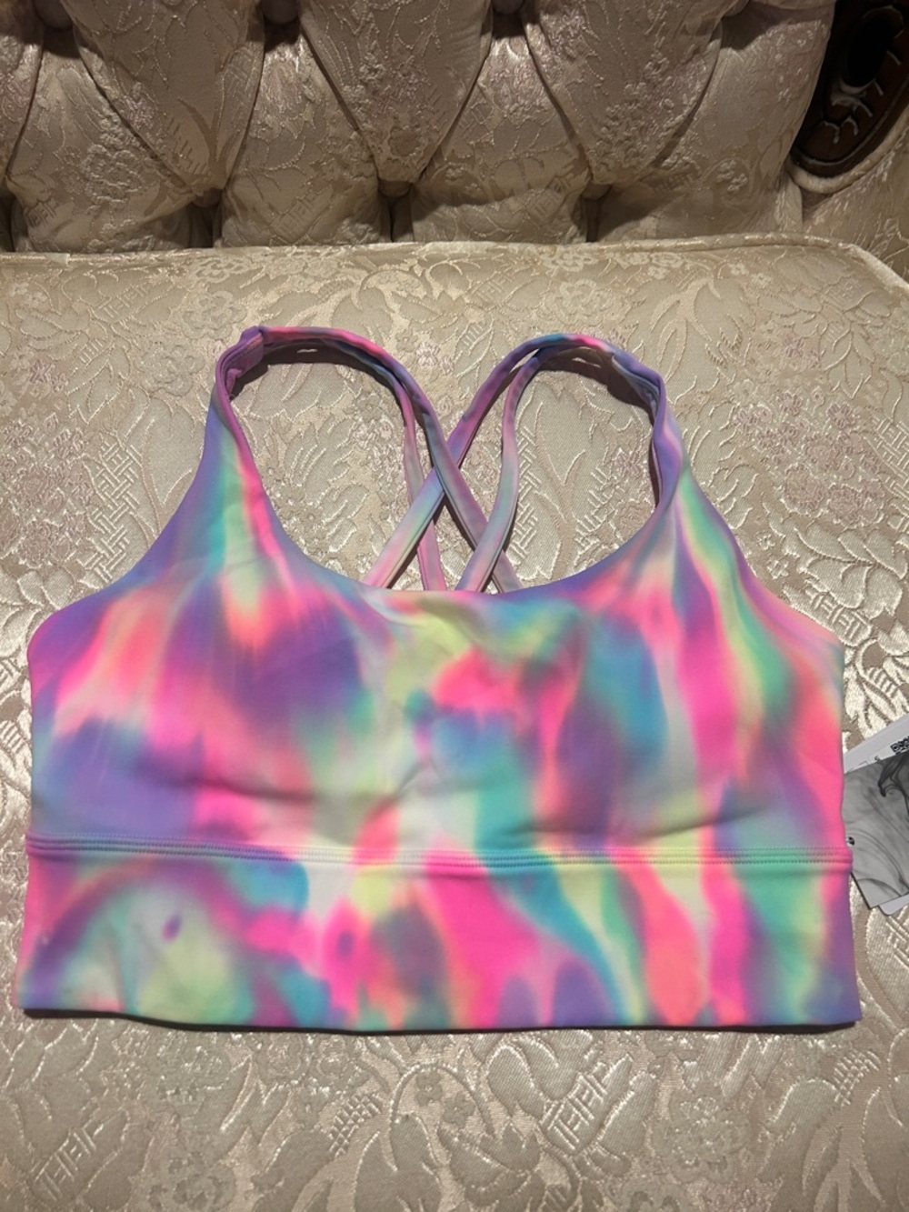 NWT LULULEMON ENERGY LONGLINE BRA Psychedelic Wash Multi 6 .